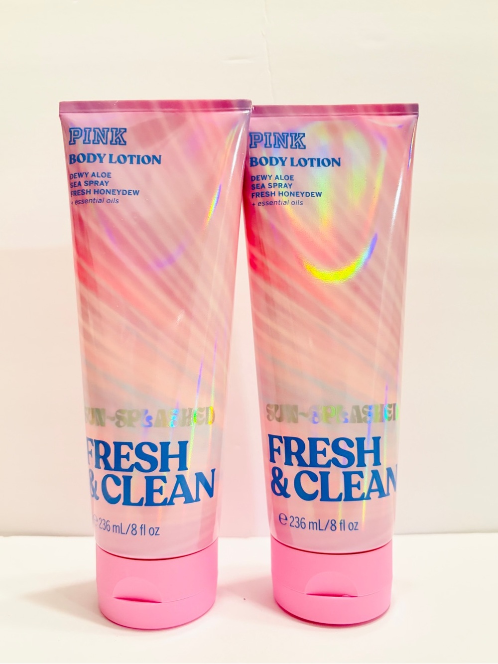 PINK Victoria's Secret Fresh & Clean Body Lotion - Pink Iridescent Tubes